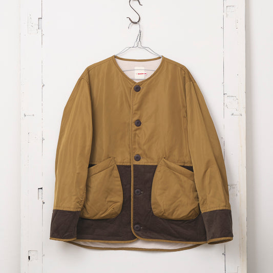 異素材コンビ ノーカラーブルゾン