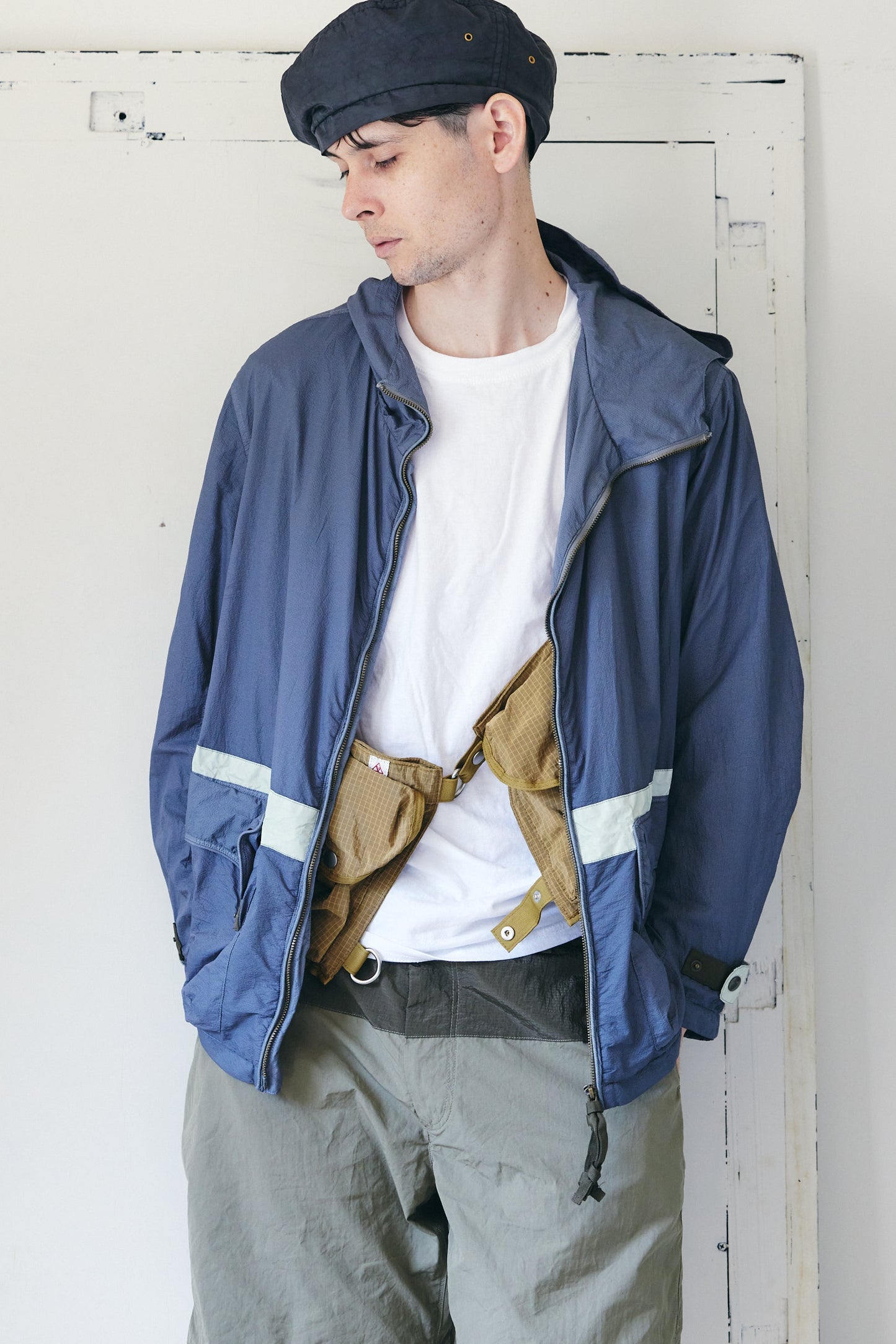 異素材切替 ナイロンコットンパンツ