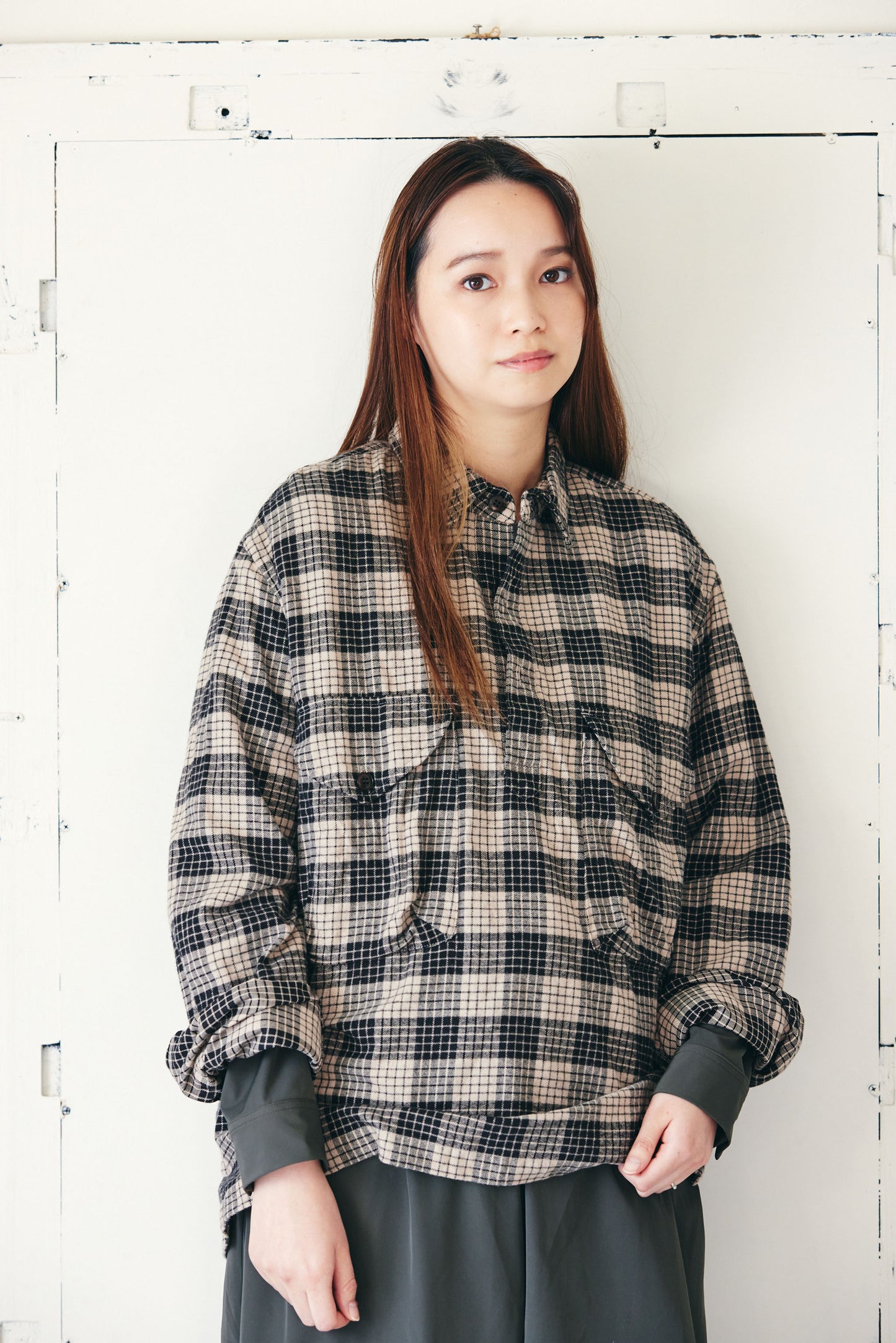 チェック プルオーバーシャツ