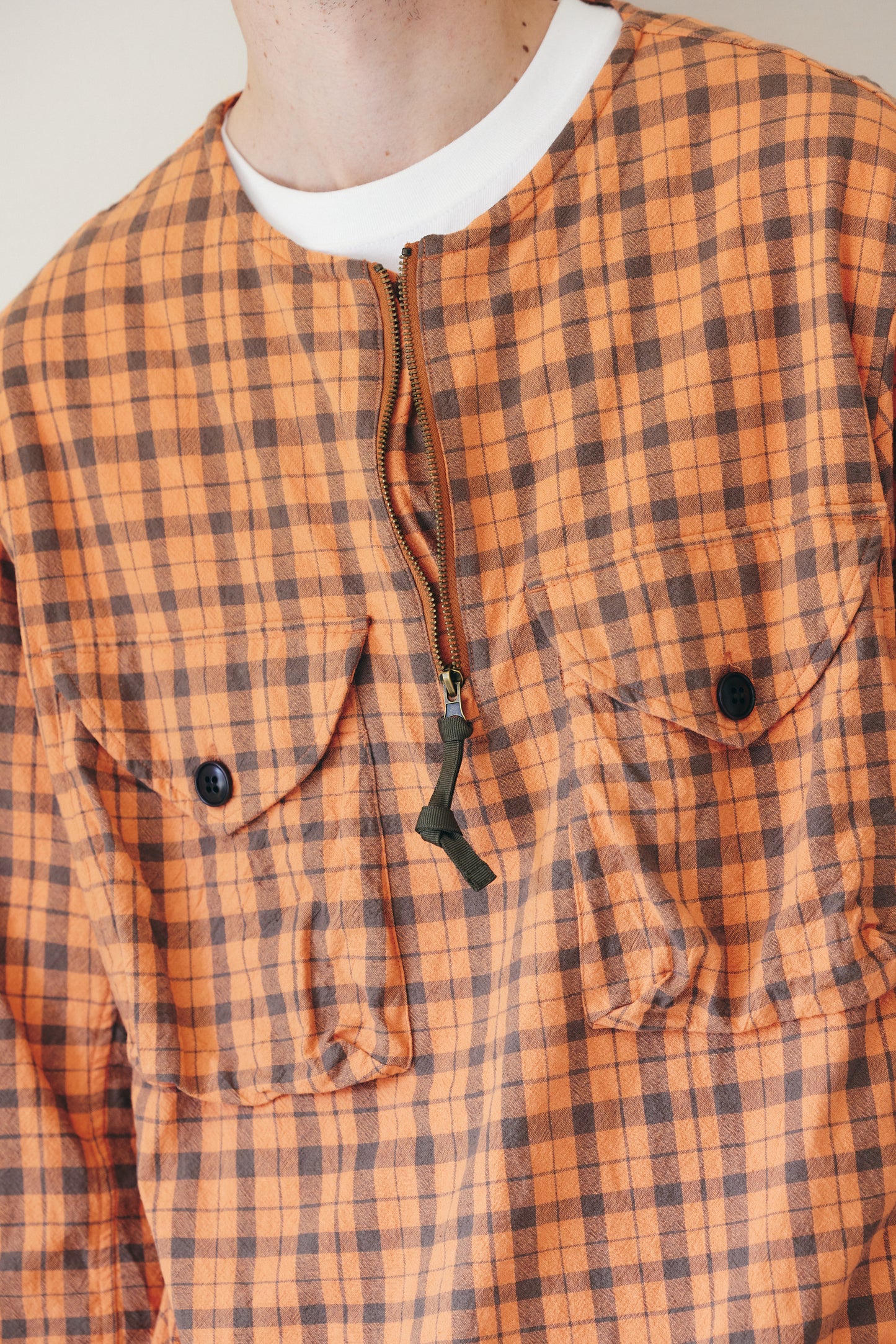 チェック プルオーバージップシャツ