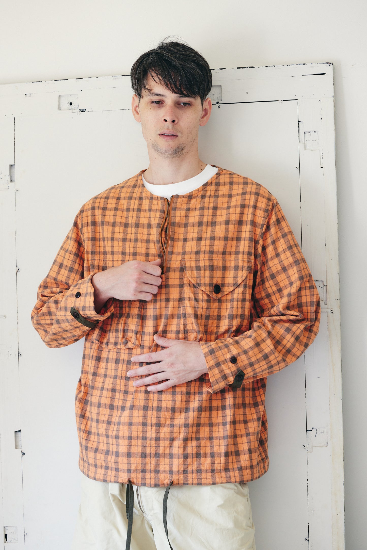 チェック プルオーバージップシャツ