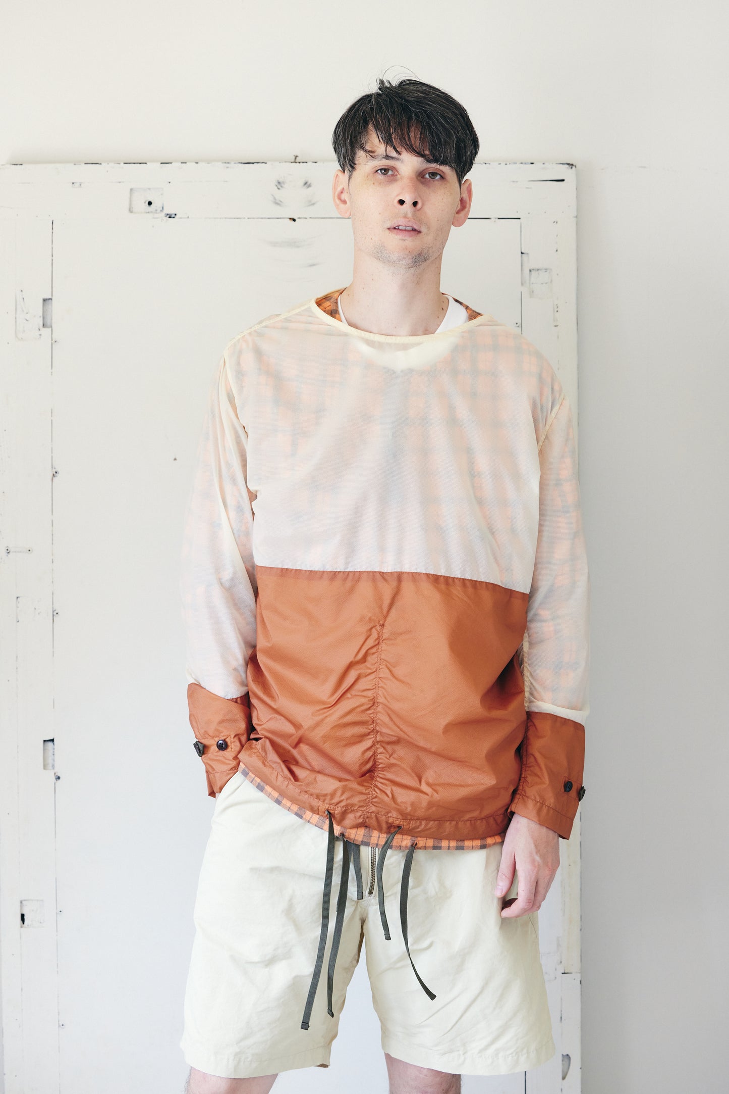 チェック プルオーバージップシャツ