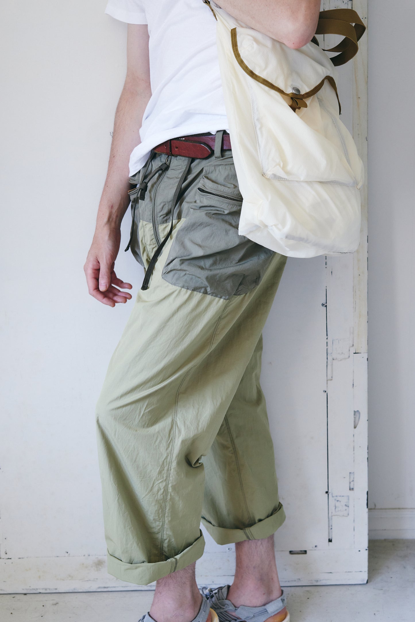 コットンナイロン カラーコンビパンツ