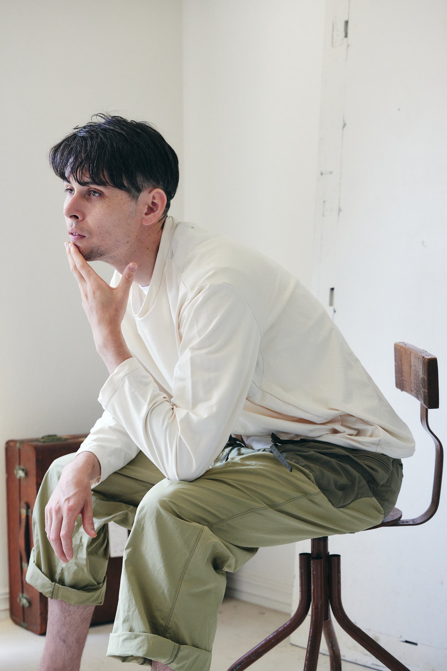 コットンナイロン カラーコンビパンツ