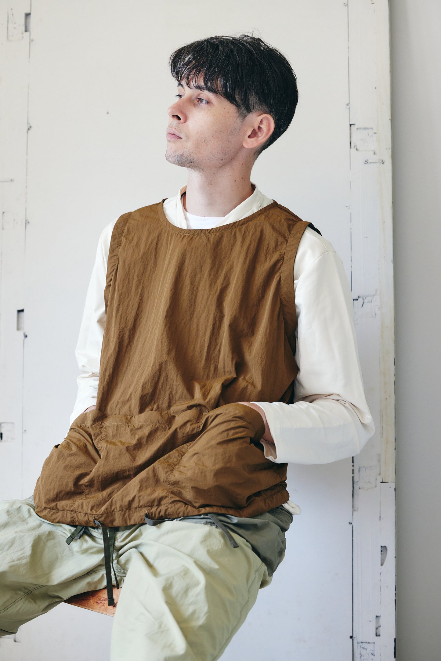 コットンナイロン カラーコンビパンツ