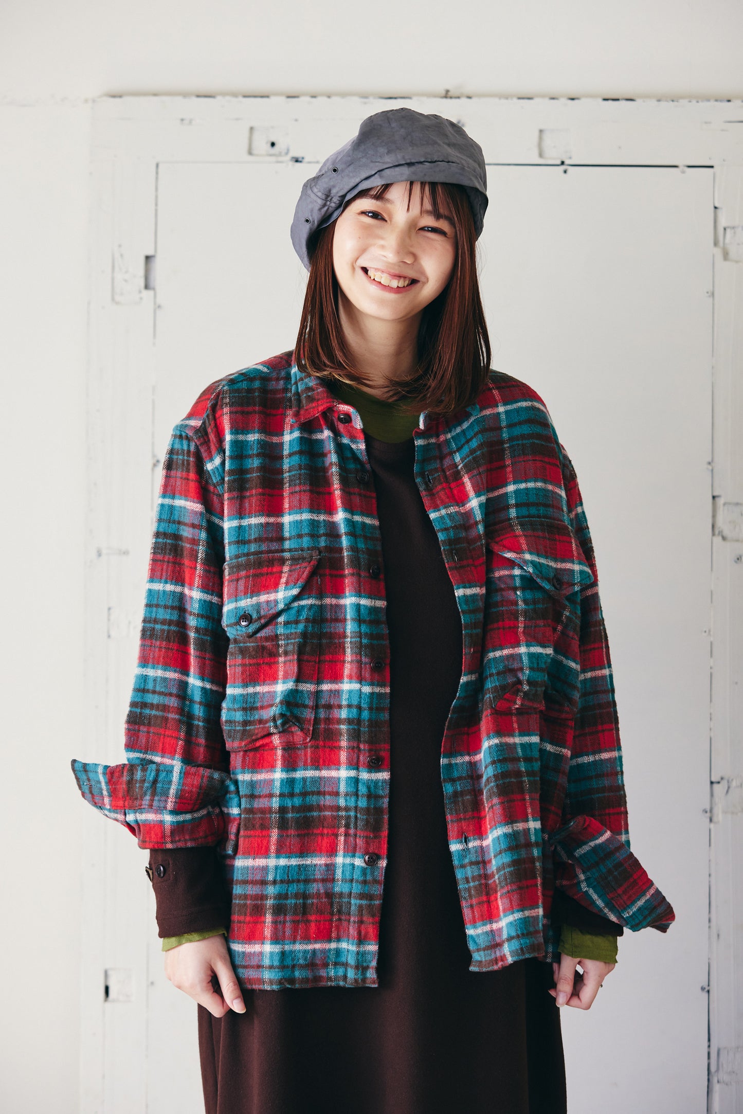 コットン起毛のチェック柄シャツ